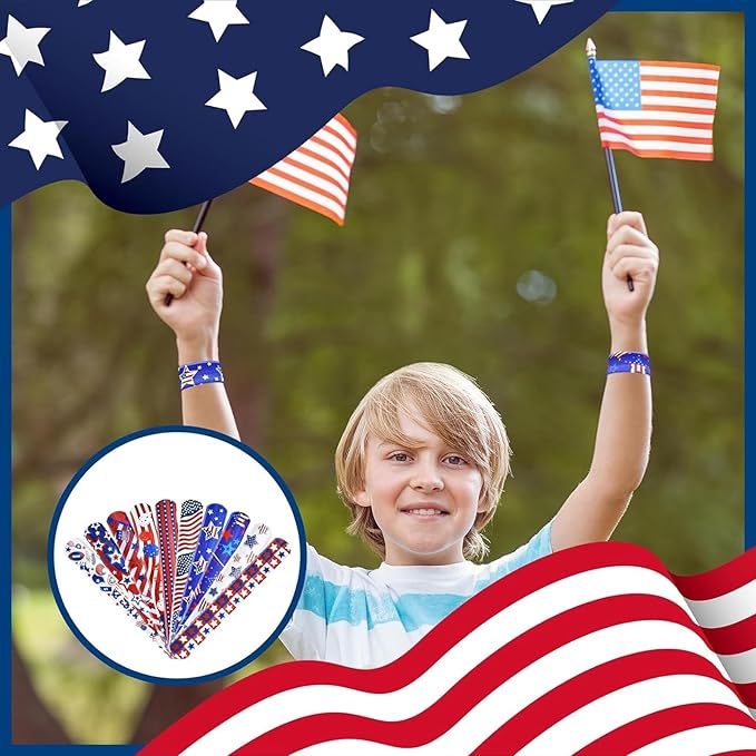 36 Pcs 4th of July Slap Bracelets Bulk Snap Bracelet Party Supplies Favors Classroom Prizes Exchanging Gifts