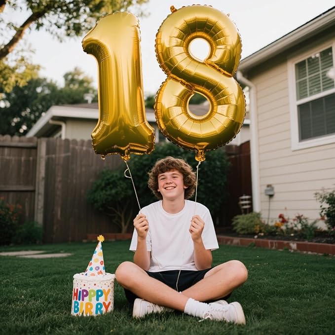 40 Inch Giant Gold Foil Number 8th 18th 28th Birthday Balloons Gold Digit 8 Balloons for Men Women 80th Anniversary Party Decorations Supplies