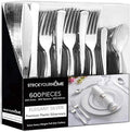 Silver Plastic Silverware Set (600-Pack) – Disposable Heavy Duty Cutlery, 200 Forks, 200 Knives, 200 Spoons for Parties, Weddings, Dinners & Holidays
