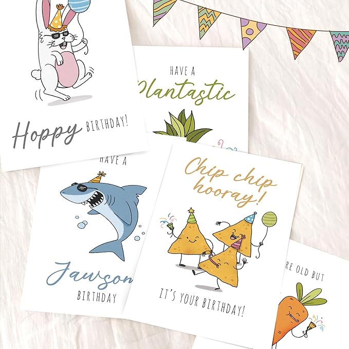 Birthday Cards with Envelopes & Stickers, Funny Assorted Happy Birthday Bulk, Cute Handmade Bday Greeting Cards for Kids, Students, Women, Friends, Family, Work & Office, 20 Unique Designs (4"x6")