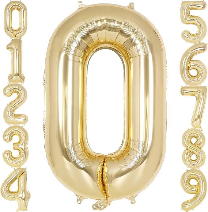 Light Gold Number 0 Balloon 40 Inch, Big Large Foil Helium White Gold Number Balloons, Giant Mylar Number 0 Balloons for Birthday Party Decorations Supplies Anniversary