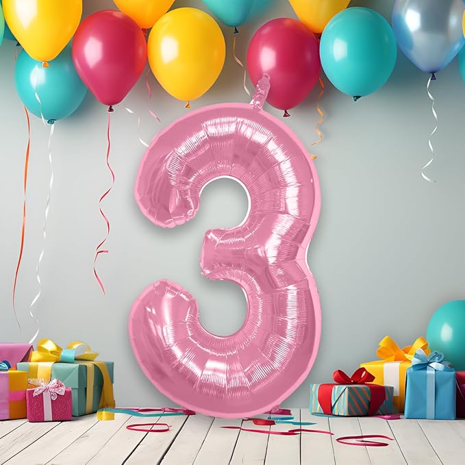 40 Inch Large Pink Number Celebration and Decoration Balloon for Birthday Parties, Graduations, Anniversaries, Weddings, Photo Shoots, Special Events - Helium Foil Mylar (Pink Number 3)