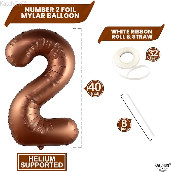 KatchOn, Giant Coffee Brown 2 Balloon Number - 40 Inch | Brown 2 Birthday Balloon, 2nd Birthday Decorations for Boy | Safari Theme Party Decorations | 2nd Birthday Party Supplies