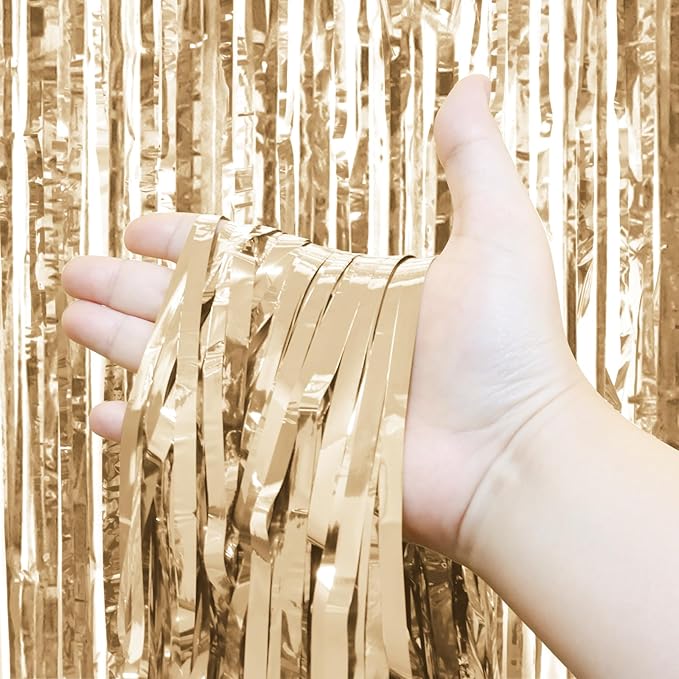 Homiest 3 Pack Champagne Tinsel Backdrop, 3.3x6.6 FT Metallic Tinsel Foil Fringe Curtains Party Decorations, Birthday Door Streamers for Baby Shower Wedding, Photo Booth Props Background Wall Decor