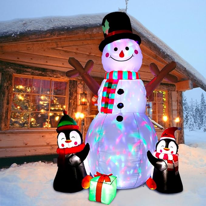 OurWarm 6ft Christmas Inflatables Christmas Decorations Outdoor, Inflatable Snowman Penguin Blow Up Yard Decorations with Rotating LED Lights for Indoor Outdoor Christmas Decorations Yard Garden Decor