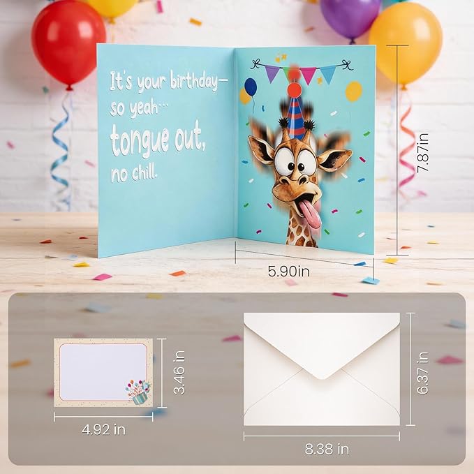 Funny Birthday Cards with Sound & Motion, Musical Shaking Giraffe Interactive Greeting Card for Women Men Kids, Happy Birthday Card with Envelope for Family Friends Coworker, 5.9 x 7.9 in