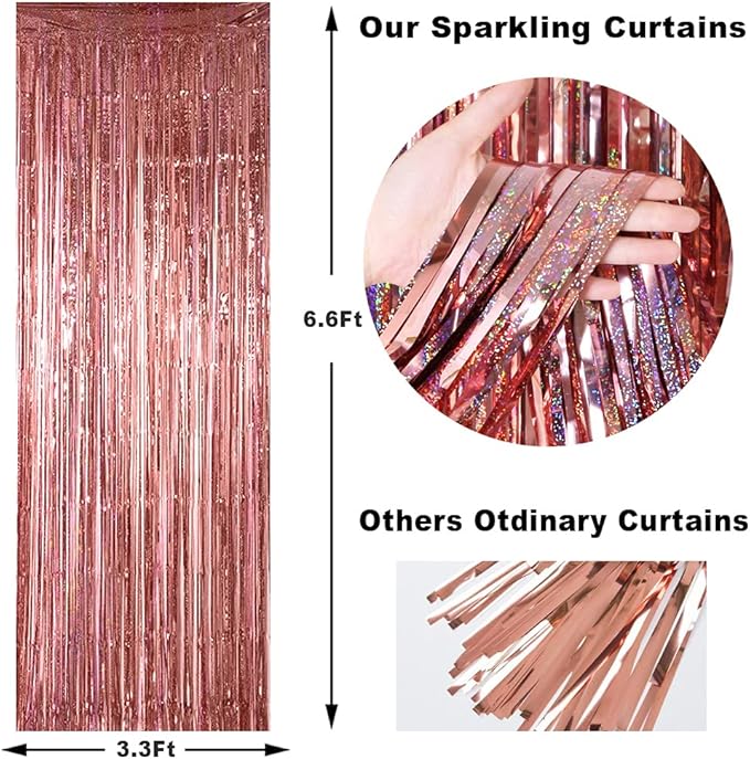 3 Pack Fringe Curtains Party Decorations,Tinsel Backdrop Curtains for Parties,Photo Booth Wedding Graduations Birthday Christmas Event Party Supplies (Rose Gold)