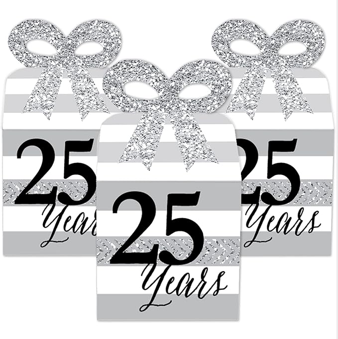 Big Dot of Happiness We Still Do - 25th Wedding Anniversary - Square Favor Gift Boxes - Anniversary Party Bow Boxes - Set of 12