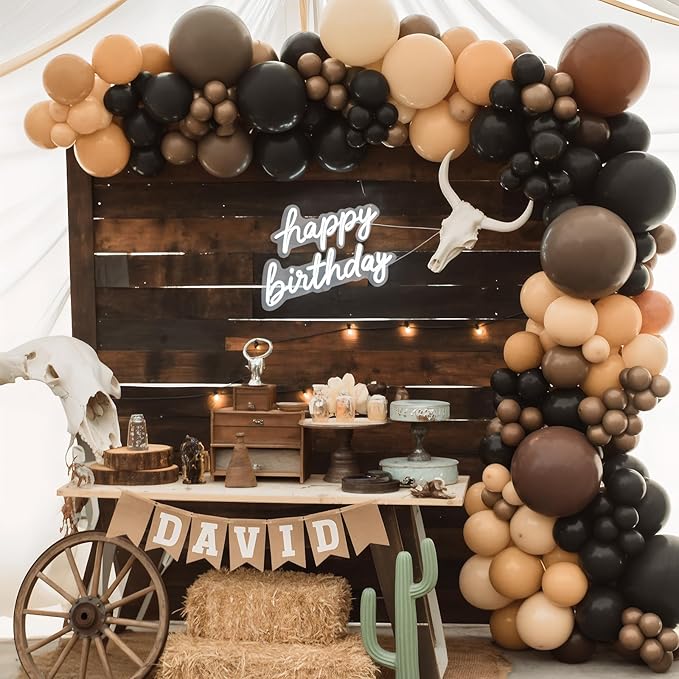 Black Brown Nude Balloon Garland Arch Kit, 104 PCS Black Beige Star Foil Balloons, Dark Brown Tan White Sand Balloons for Cowboy Western Wild First Rodeo Country Farm Baby Shower Birthday Party Decor