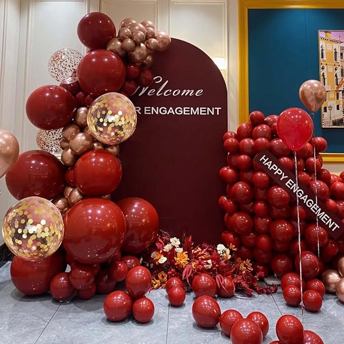Burgundy Balloon Arch Kit, 141 Pcs Maroon Metallic Chrome Gold Rose Gold and White Latex Balloons Different Sizes 18 12 10 5 Inch for Birthday Wedding Anniversary Bridal Bachelorette Wine Party