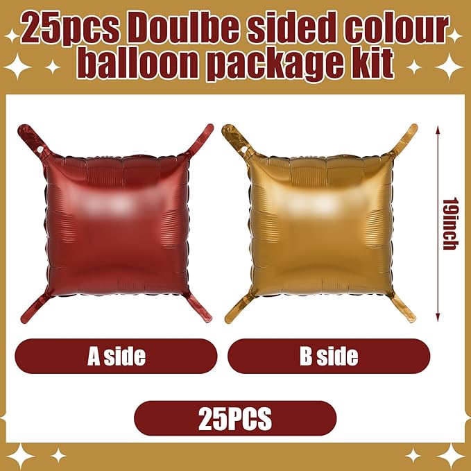 25 Pcs Wizard Party Decor Magical Square Double Sided Foil Balloon Backdrop 19'' Burgundy Gold Foil Balloon Tunnel Arch Garland Kit for Medieval Party Baby Shower Birthday
