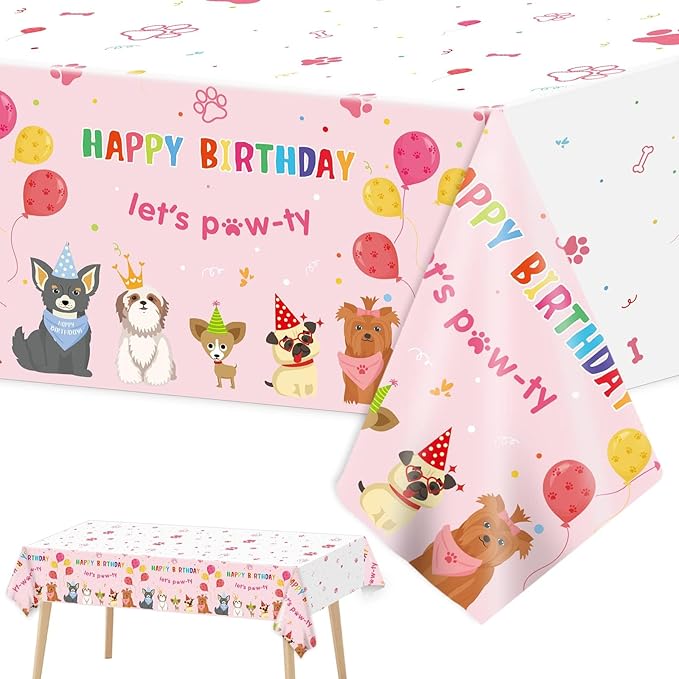 3 Pack Paw Patrol Birthday Decorations Pet Dog Tablecloths Puppy Table Covers Pink Dog Party Supplies Paw Print Table Decor for Girls Kids Lets Pawty Birthday Baby Shower Party Favor 54 x 108 Inch
