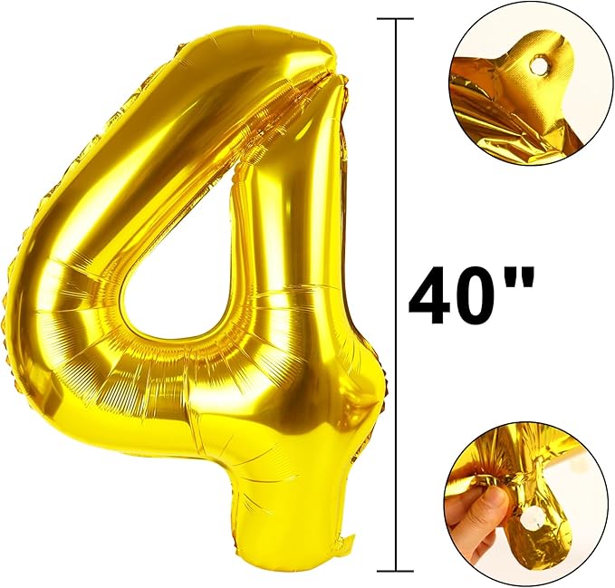 40 Inch Large 4 Balloon Numbers Gold Big Foil Number Balloons Giant Helium Happy 14th 24th Birthday Party Decorations for Man and Women, Huge Mylar Anniversary Party Supplies