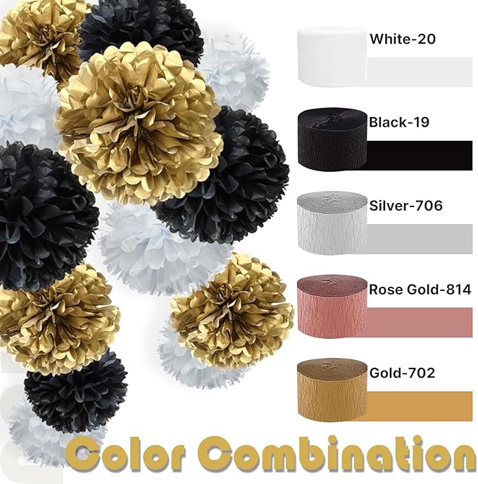 PartyWoo Gold Foil Crepe Paper Streamers 4pcs 328ft Pack of Metallic Gold Foil Crepe Paper for Wedding Birthday Baby Shower Bridal Shower Engagement New Year Eve Graduation Party Decorations