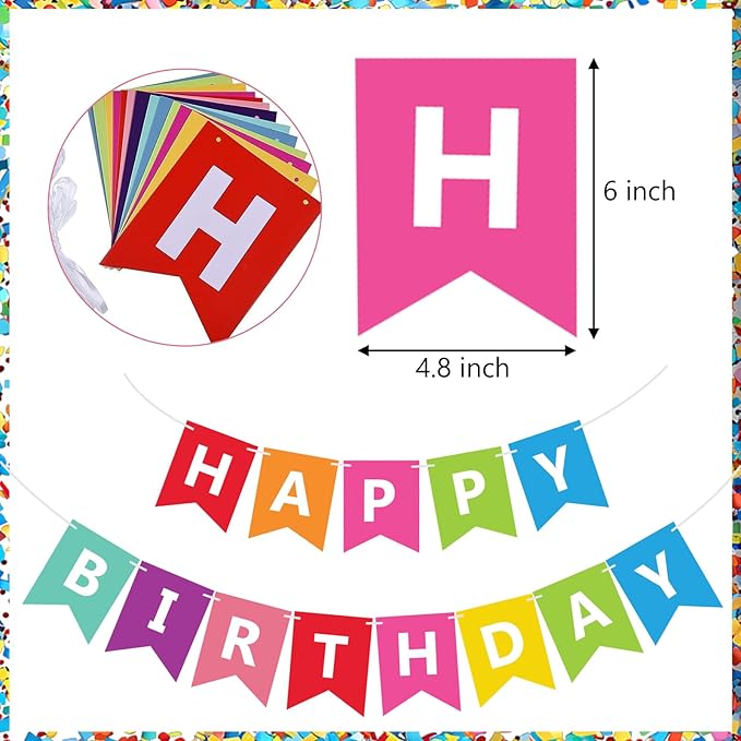 Fecedy Colorful Happy Birthday Banner Bunting for Birthday Party Decorations
