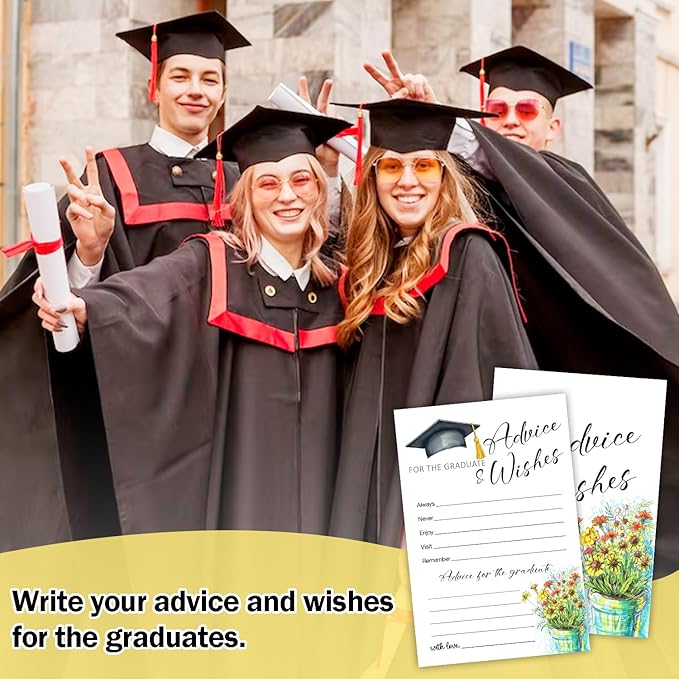 Wildflower Advice and Wishes Cards for the Graduate Cards 4x6 Inch Daisy Grad Party Game Card 20 Double Sided Grad Advice and Wishes Card for Graduation Party Decorations for College University Y426