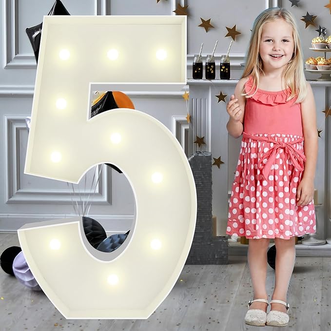 3FT Marquee Light Up Numbers Pre-Cut Frame Giant Marquee Numbers 5, Mosaic Numbers for Balloons, 15th 25th 50th 65th Birthday Decorations for Women Men, 50th Anniversary Decorations, Party Decor