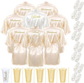 Bonuci 24 Pcs Bridesmaid Bride Robes Set of 8 Bridal Satin Robes Fluffy Slippers Drinking Cups for Wedding Bachelorette Party