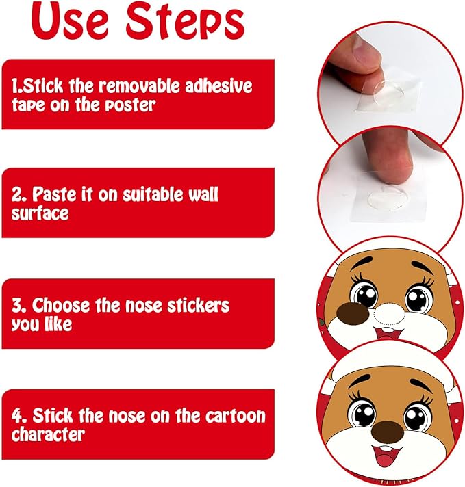 Christmas Games - Pin The Nose on The Reindeer Games for Families Party, Cute Indoor Christmas Home Decor Party Decorations, Xmas Activities Presents Holiday Decor, Red
