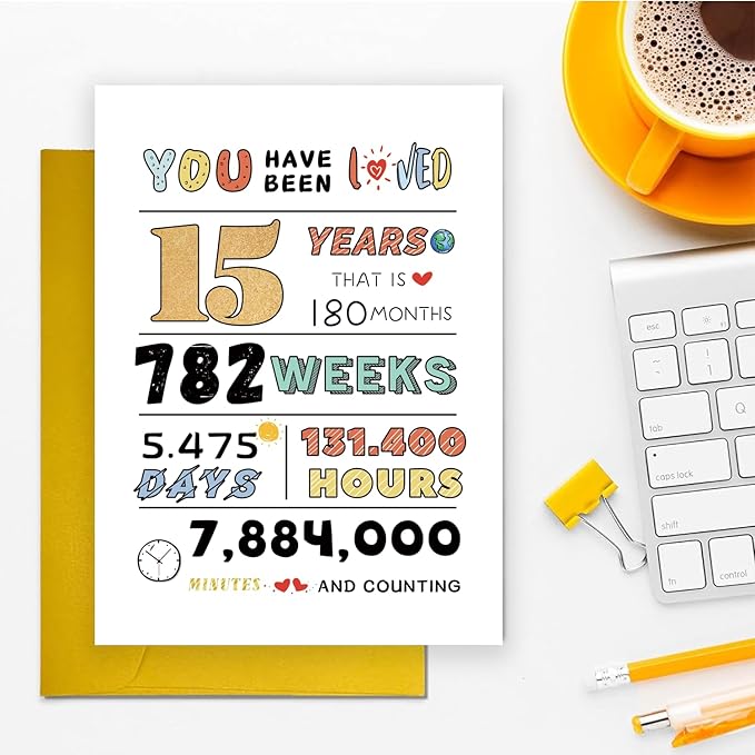 Great 15th Birthday Card from Dad Mom, Best Birthday Gifts for 15 Year Old Teen Boy Girl, Happy Birthday Card For 15th Daughter Son Granddaughter Grandson, Ideal Birthday Decorations For 15th Birthday