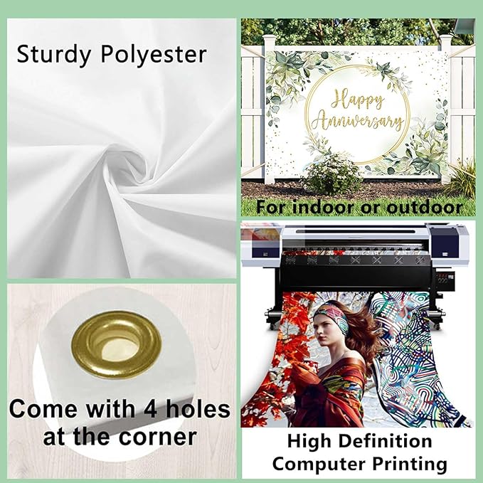 Sensfun 10x7ft Happy Anniversary Backdrop Sage Green Eucalyptus Wedding Anniversary Party Decorations Greenery Marriage Memorial Day Cheers to 10 Years 25th 40th 50th Wedding Day Banner