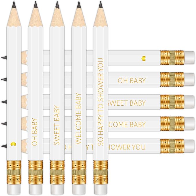 50Pcs – Baby Shower Sharpened Half Pencils with Erasers, Pre-sharpened Pencils for Baby Shower Games, 4 Inches