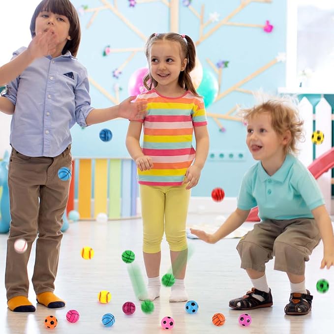 Hxezoc 24 Pcs Sports Bouncy Balls for Kids, 32mm Multicolor Rubber Bounce Balls Bulk for Party Favors, Goodie Bag Fillers, Easter Gift Bag Stuffers, Basket Stuffers, Classroom Prizes