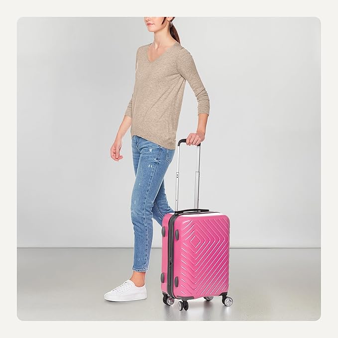 Amazon Basics 21" Hardside Carry-On Luggage with TSA Lock, Expandable, Scratch-Resistant Geometric Surface, Organized Interior, 4 Multi-directional Spinner Wheels, Pink