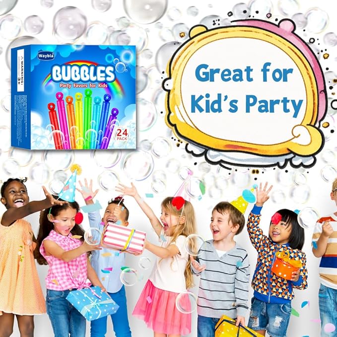 24 Pack Bubble Party Favors for Kids, Goodie Gift Bag Stuffer Fillers for Kids, 8 Colors Mini Bubble Wands Birthday Summer Beach Pool Toys for Boys Girls, Classroom Prizes Treats for Toddlers