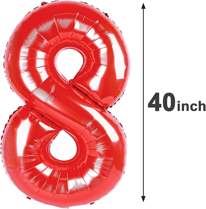 Number Balloon 40 Inch Red 8 Balloon, Red Number 8 Balloon Birthday Decorations, 8 18 28 38 80 Birthday Balloons, 8th Red Party Wedding Graduations Supplies