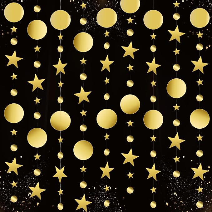 Glitter Star Garlands Decorations, 52 Feet Star Paper Garland Banner, Circle Dot Star Hanging Streamers for Valentine's Day Wedding Birthday Anniversary Ramadan Graduation Party Supplies Decorations