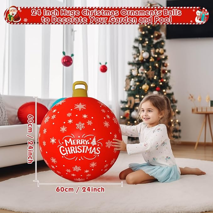 3 Pack Giant Christmas Ornaments, 24 Inch Inflatable Ornaments Balls Outdoor for Christmas Decorations, Giant Outdoor Jingle Bells for Front Door Yard Tree Hanging Decoration