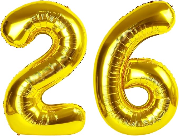 26 Gold Number Balloons, 40 Inch Balloons for Woman Man 26th Birthday Party Decoration, Foil Number Ballon for 26, 62, 2026 Anniversary, Bridal Shower, Graduation, Valentine's Day Easter