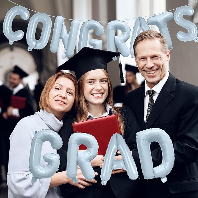 KALOR 16 Inch Pastel Blue Congrats Grad Banner Balloons, Pastel Blue Congrats Grad Letters Sign, Graduation Decorations 2026 for Graduation Party Decorations 2026