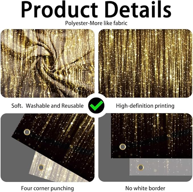 6x4 FT Black and Gold Glitter Bokeh Dots Photography Background Flowing Flash Photo Backdrop Baby Shower Newborn Birthday Happy New Year Party Banner Decorations Supplies Polyester