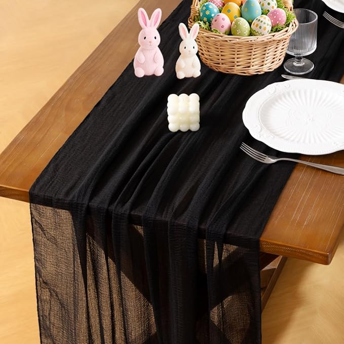 Socomi Black Halloween Table Runner Easter Spring Gauze 120 Inch Rustic Boho Cheese Cloth Runner for Wedding Party Baby Bridal Shower Centerpiece Decoration Holiday Home Decorations
