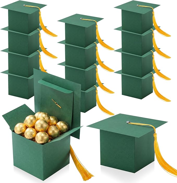 TaoBary 12 Pieces Graduation Candy Box Graduation Decorations Party Gift Boxes Graduate Cap Box Candy Chocolate Cookie Supplies for Ceremony Party(Green)