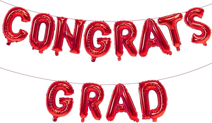 KALOR 16 Inch Red Congrats Grad Banner Balloons, Red Congrats Grad Letters Sign, Graduation Decorations 2026 for Graduation Party Decorations 2026