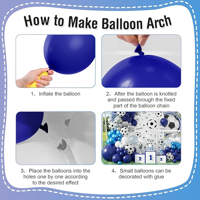 Soccer Balloon Arch Garland Kit, Soccer Party Decorations Blue White Silver Balloons Garland with Soccer Print Balloons for Kids Boys Men Sports Theme Birthday Party Decorations