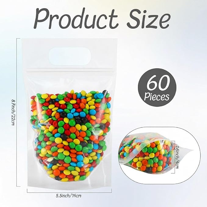 Sinload 60 Pcs Plastic Gift Bag Bulk 5.5 x 8.7 Inch Resealable Party Goodie Bag with Clear Window Color Favor Pouch with Handle for Home Birthday Wedding Party Candy Gift Wrap(Transparent)