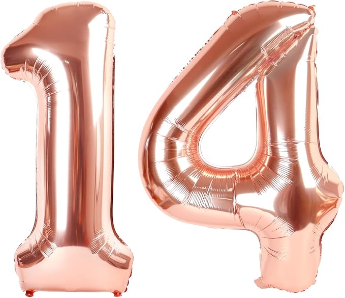 Rose Gold Number 14 Balloon 40 inch, 14 Number Balloons, 14th Birthday Decorations for Girls Boys, 14 Year Old Rose Gold Party Supplies