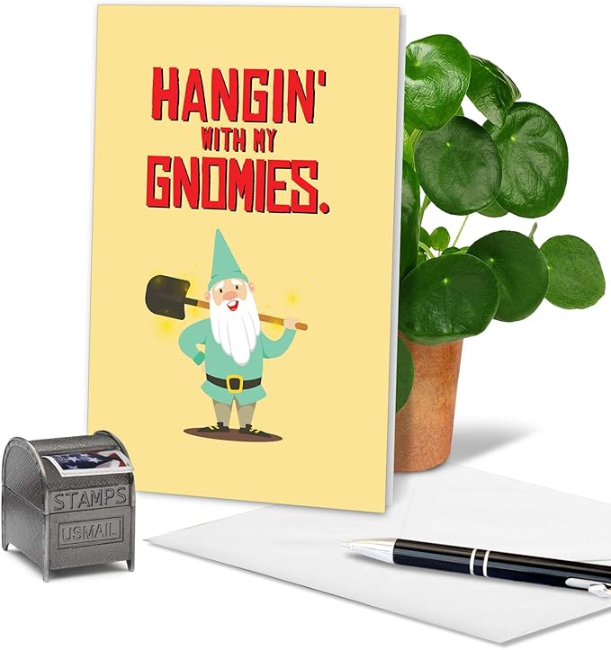 The Best Card Company Funny Birthday Greeting Card From Us w/ 5 x 7 Envelope for Men and Women (1 Card) Friendly Garden Gnomes C6441CBDG-US
