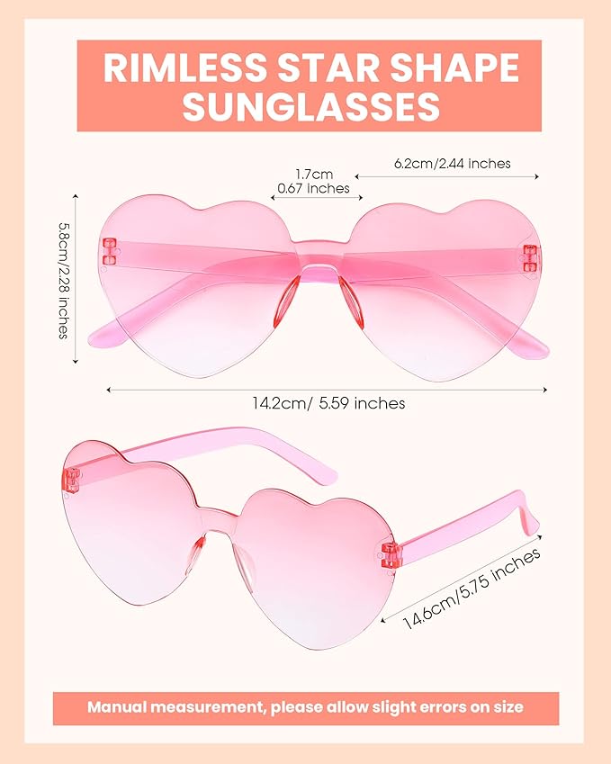 Weewooday 40 Pairs Heart valentines Glasses Rimless Heart Shaped Frameless Sunglasses Transparent Sunglasses Tinted Eyewear