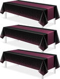 3Pcs Black and Maroon Purple Tablecloth Party Decorations,Plastic Black Table Cloth Printed Maroon Purple Table Runner Disposable Rectangle Table Cover for Birthday Wedding Graduation Party,54x108Inch