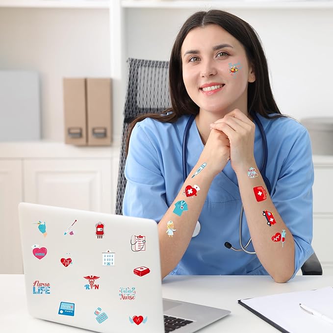 150Pcs Nurses Temporary Tattoos Stickers, 12Sheets Waterproof Nurse Stickers for Nurse Appreciation Gifts Nurses Week Gifts Decorations Nursing Graduation Gift Nurses Supplies Party Favors Accessories