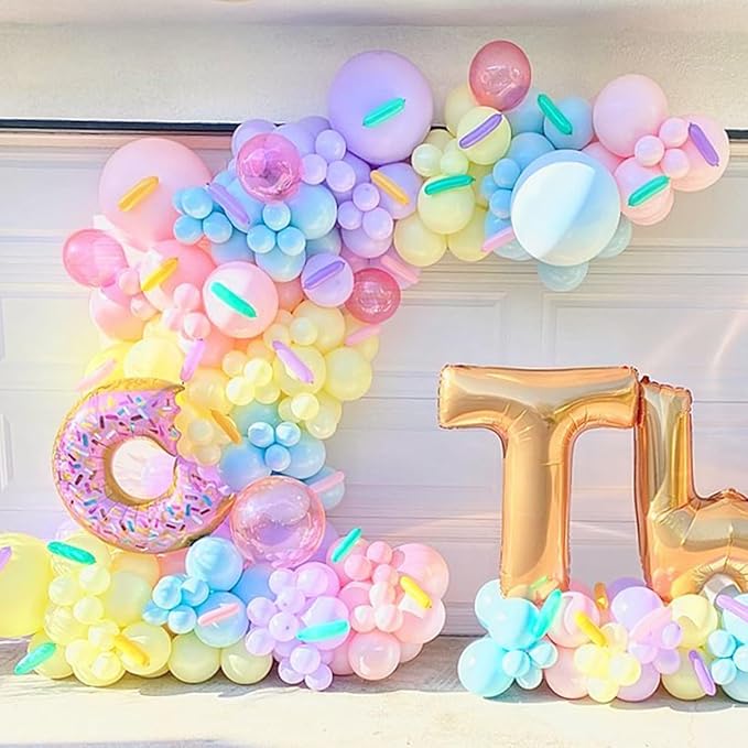 Pastel Donut Balloon Arch Garland Kit,159Pcs Macaron Color Rainbow Balloons Ice Cream Foil Balloons for Girls Donut Grow Up Sweet One Candyland 67 Birthday Party Baby Shower Two Sweet Decorations