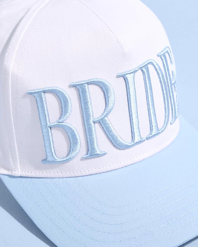 xo, Fetti White + Blue Bride Trucker Hat | Bachelorette Accessory, Bridal Headwear, Bach Party Decorations, Bridesmaid Gift, Wedding Cap