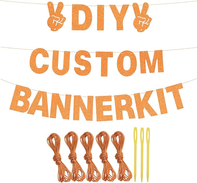 129Pcs DIY Letter Banner Glitter Customizable Banner Kit DIY Happy Birthday Letters 0-9 Numbers Custom Personalized Banners Decor Baby Shower Birthday Party Decorations Supplies(Dazzling Orange)