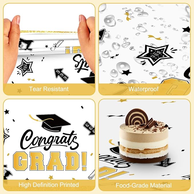2 Pack White Graduation Tablecloth - Congrats Grad Table Cloths, Plastic Disposable Rectangle Class of 2026 Table Cover for Graduation Tables Decorations Party Decor Supplies Favors,108 x 54 Inch