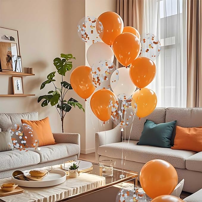 Orange and White Balloons with Confetti Balloons 12 inch Latex Balloons 80 Pcs for Wedding Birthday Baby Shower Patriotic Themed Party Decorations
